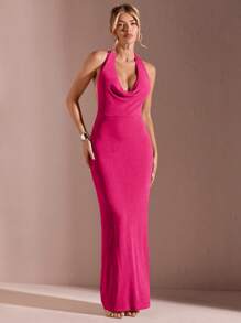 SHEIN x Eduarda Gutierrez SHEIN BAE Women's Long Casual Dress, Minimalist And Fashionable For Daily Wear, Elegant, Beach Outfits For Woman / Beach, Edding Guest Dress Women / Bridal Shower Dress White, Graduation Dress / Graduation Outfit, Brunch Outfits For Women, Concert Outfit Women / Rave Outfits Festival / Country Concert Outfit / Ibiza Outfits / Nashville Outfits, Vacation, Vacation, Modest, Tropical Vacation Woman Clothes, Gyaru, Ummer / Summer Outfits / Summer Clothes, Spring Outfits For Women, Date Night Dress, Bridesmaid Mini Dress, Elegant Little Black Dress, Spring/Summer, Backless - Hot Pink - View 3