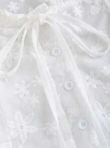 Sweetra Áo sơ mi dài tay màu trơn thêu hoa phong cách thường ngày mùa xuân/thu Y2K - trắng - Xem 5