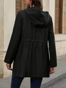 Ellegaria. Spring And Autumn Casual Drawstring Waist Workwear Hooded Jacket Fall Winter Cloth For Women - Black - View 2