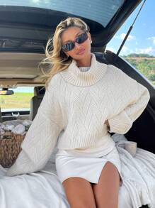 EURMUSE 女式綴花針織下垂肩高領毛衣