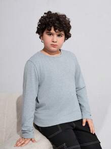 SHEIN Tween Boys Extended Size Regular Long Sleeve T-Shirt 4pcs Set, Fall/Winter