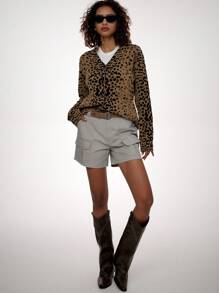 Forever 21 Leopard Print Sweater Cardigan Padded Coat Knit Sweater Women Sweaters Cardigan Sweater Fall Sweaters Women Cardigans Winter Women Clothes - Multicolor - View 1