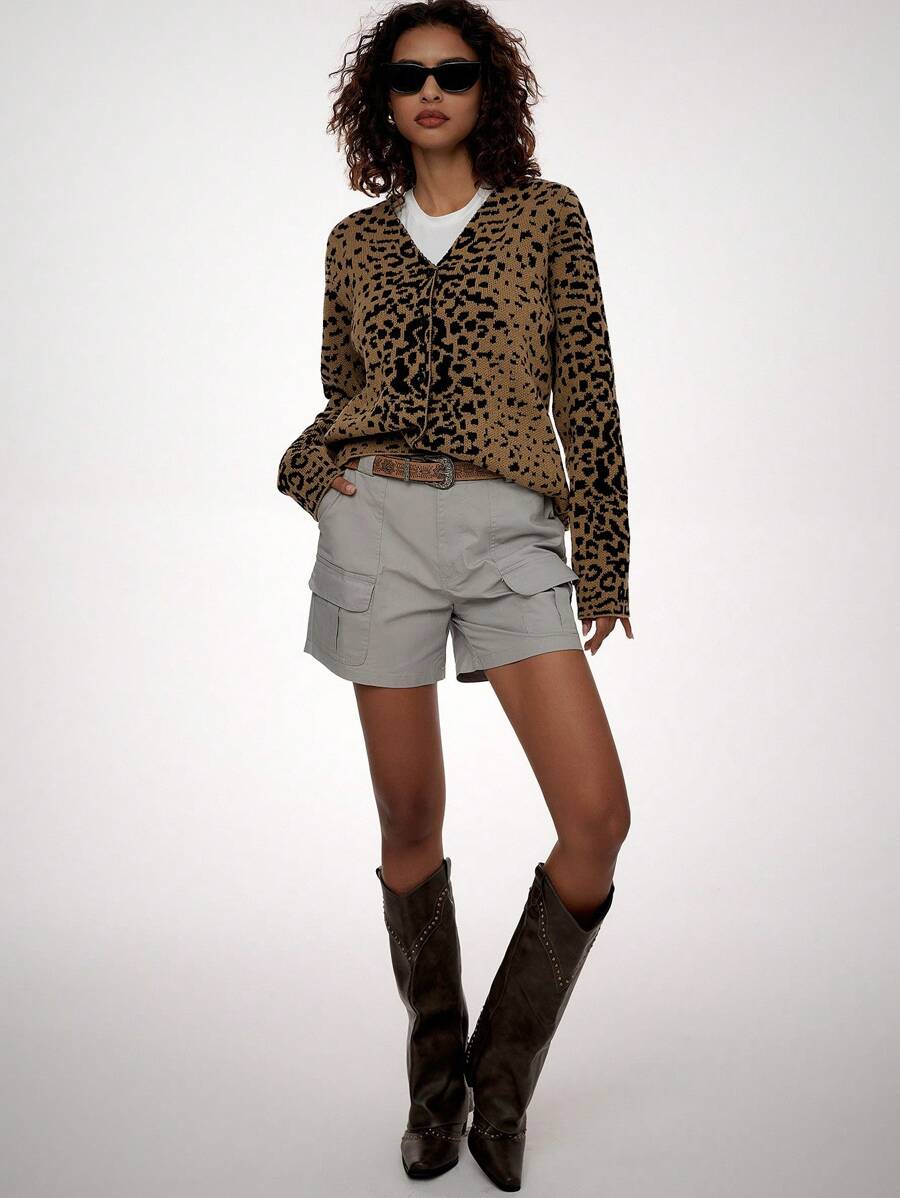 Forever 21 Leopard Print Sweater Cardigan Padded Coat Knit Sweater Women Sweaters Cardigan Sweater Fall Sweaters Women Cardigans Winter Women Clothes - Multicolor - View 1