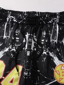 ROMWE MEN Street Life Bộ áo thun lưới tay ngắn vải bóng cho nam, phong cách thể thao đường phố - Xanh đậm - Xem 4