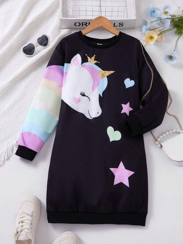 Tween Girl Casual Fashionable Cute Unicorn Printed Sweatshirt