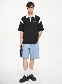 Chillumni Áo thun polo công sở ngắn tay mùa hè dành cho nam có chữ màu tương phản Back To School - Đen và trắng - Xem 6