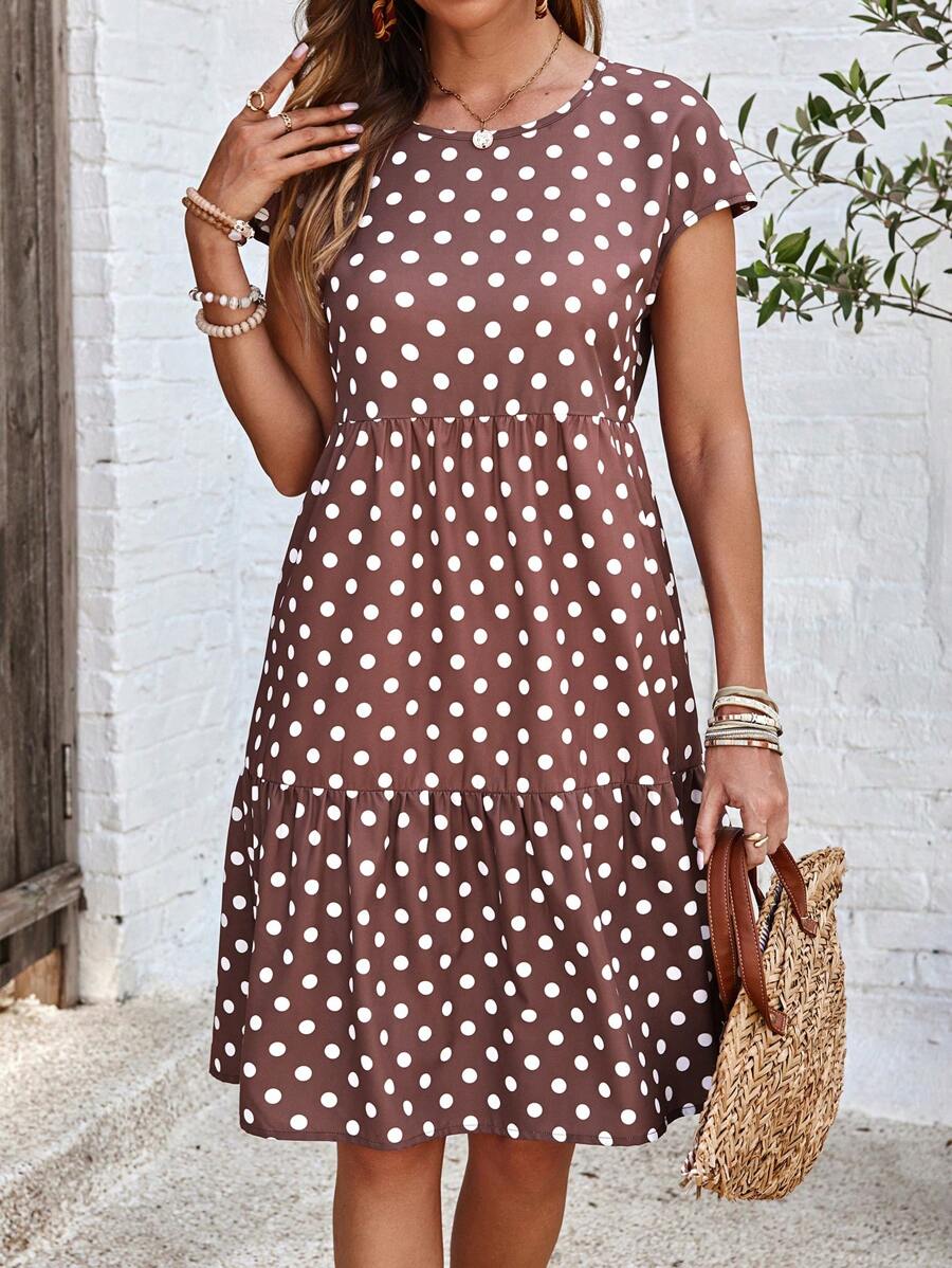EMERY ROSE Women's Simple Polka Dot Print Round Neck Daily Wear Dress - Multicolor - View 1