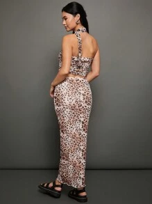 WESTFADE Leopard Mesh Cropped Tube Top