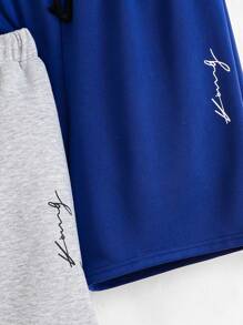 SHEIN Set di shorts casual estivi stampati con motivo inglese e cintura regolabile con cordino per ragazzi adolescenti - Grigio - Visualizzare 3