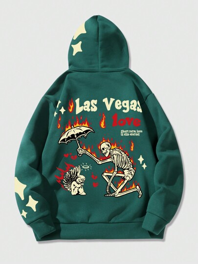 Street Life Men's Simple Skeleton Printed Hooded Long Sleeve Casual Sweatshirt, School, Halloween