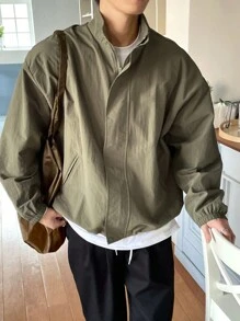 DAZY 男士休閒純色立領外套，秋季 - 卡其色 - 查看 6