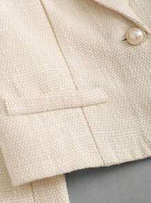 Sweetra Spring/Fall Casual Solid Color Cropped Blazer Y2K - Apricot - View 5
