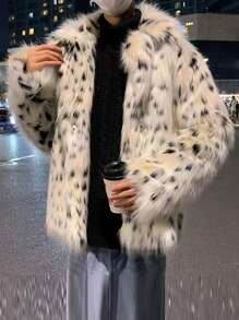 Chiquease Printed Plush Jacket For Autumn/Winter, Fluffy, Random Cut Printing - White - View 5