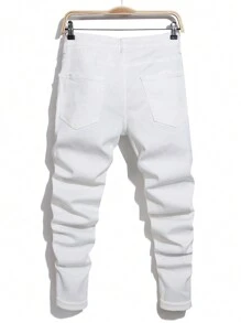 Manfinity LEGND Men's Skinny Fit Casual Jeans With Ripped Detail And Pockets - White - View 2