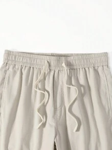 Manfinity Homme Men's Solid Color Drawstring Waist Pockets Casual Shorts - Apricot - View 6