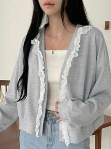 DAZY Women's Lace Decor Simple Daily Long Sleeve Jacket - Light Grey - View 6