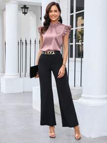 SHEIN Clasi Blusa de satén de unicolor con mangas de tapa para uso diario, blusas sin mangas - Rosa vieja - Ver 5