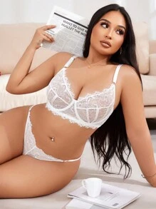 SHEIN Floral Lace Romantic Sexy Plus Size Lingerie