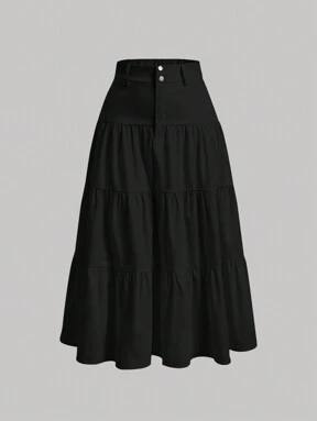 SHEIN MOD Solid High Waist Ruffle Hem Skirt