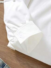 Tween Girls' Double Layered Ruffle Hem White Shirt With Bowknot, Long Sleeved Top Suitable For Parties And School Uniform Inner Layer - White - View 3