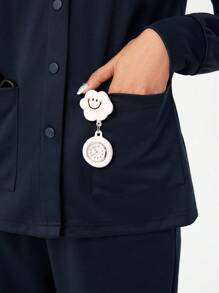 TaskEZ 女式护士制服手术服套装蓝色长袖门禁夹克和松紧腰长裤 - 藏蓝色 - 查看 6