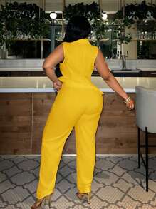 Slaydiva Bộ Vest Và Quần Plus Size, Màu Trơn - Màu vàng - Xem 6