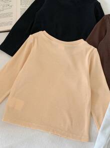 SHEIN Babygirl Basic Simple Solid Color Stretchy Long Sleeve Top, Autumn & Winter, Multi-Pack - Black - View 5