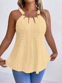 SHEIN LUNE Plus Size Women's Solid Color Circle Link Casual Tank Top, Summer - Yellow - View 4
