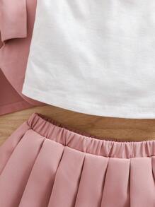 SHEIN Baby Girl Fashionable Cute Simple Color Suit Jacket & Pleated Skirt Suspender Vest Set - Pink - View 8