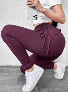 Mulvari 女士純色側拉繩腰帶打底褲