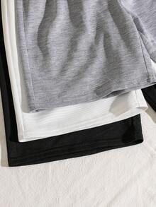 3pcs/Set Tween Boy Vacation Collegiate Style Printed Loose Fit Knit Shorts, 3 Colors - Black and White - View 5