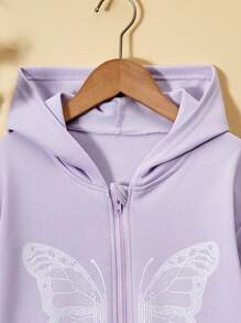 Sparklyn Sudadera con cremallera y estampado de mariposas rosas para niña preadolescente, ideal para vacaciones, verano y viajes - Púrpura malva - Ver 3