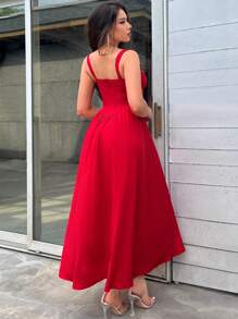 Firerie Romantisches rotes langes Kleid mit quadratischem Ausschnitt für Damen - Rot - Übersicht 3