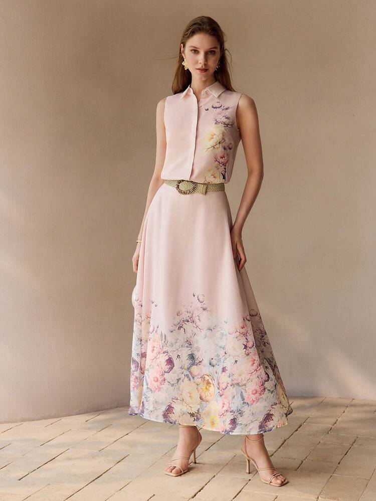 FLORAL PRINT SLEEVELESS SHIRT