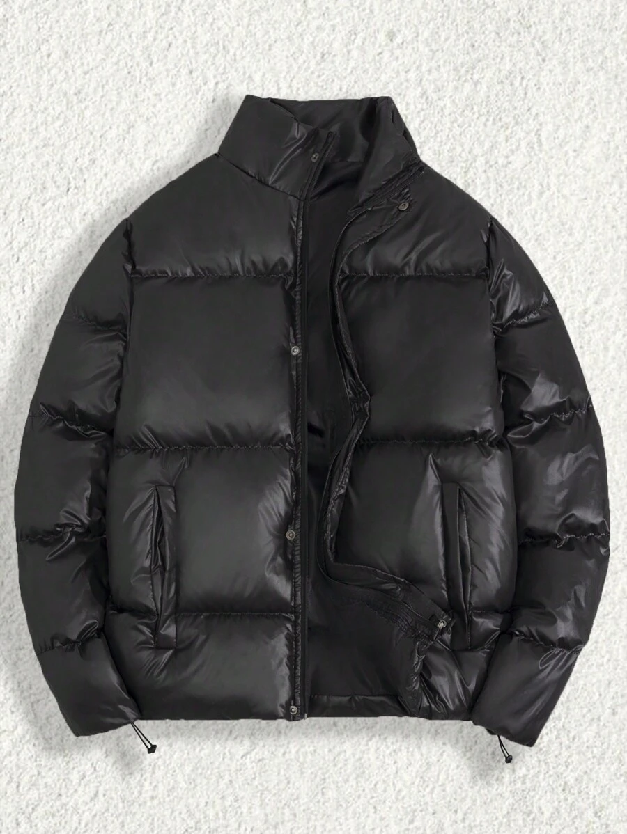 RueChic Men Zip-Up Regular Puffer Coat - Black - View 1
