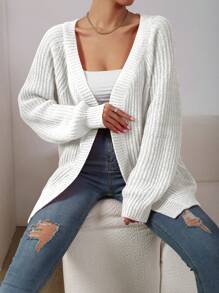 Chiquease Women's Solid Color Simple Daily Long Sleeve Casual Cardigan,Ladies Spring/Fall Casual Rib-Knit Raglan Sleeve Regular Fit White Plain Women Cardigans,Casual Daily Wear,Long Sleeve Tops - White - View 6
