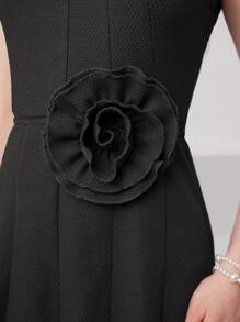 Modelyn Women's Sleeveless Solid Color Simple Elegant Dress With 3D Flower Design, Graceful And Gentle Long Evening Dresses - Black - View 5