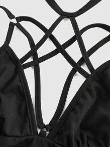 ROMWE Goth Women's Sexy Summer Solid Color Halter Halter Tank Top - Black - View 4