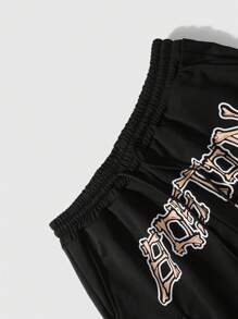 Manfinity LEGND 男士字母印花束口口袋短褲，日常休閒穿著 - 黑色 - 查看 5