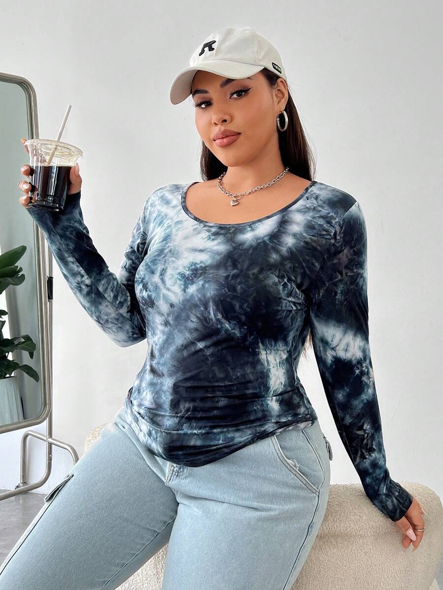 SHEIN EZwear Women's Plus Size Grey Blue Brown White Tie Dye Fabric