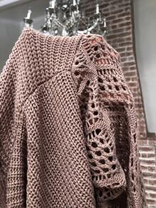 SHEIN LUNE Women's Autumn/Winter Hollow Out Sleeve Knit Cardigan Jacket,Winter Clothes