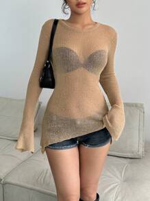 SHEIN Unity 無胸罩設計實心波浪飾長袖毛衣