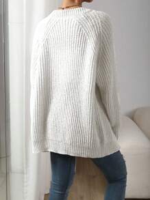 Chiquease Women's Solid Color Simple Daily Long Sleeve Casual Cardigan,Ladies Spring/Fall Casual Rib-Knit Raglan Sleeve Regular Fit White Plain Women Cardigans,Casual Daily Wear,Long Sleeve Tops - White - View 2