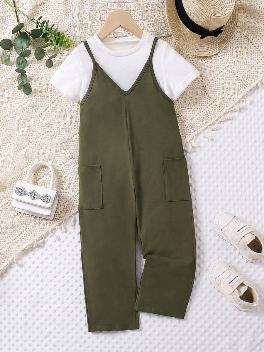 Elladie kids Young Girls Solid Color Simple Daily Jumpsuit