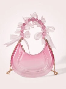 SHEIN MOD Fantasy Semi-Transparent Round Beaded Handle Design Handbag, Suitable For Daily Wear Valentines, Perfect For Beach Vacation, Travel, Shopping, And Vacation Essentials - Pink - View 4