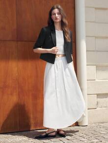 BizChic 女士商务办公短袖纯色翻领简约西装外套 - 黑色 - 查看 6