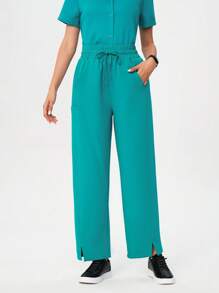 TaskEZ 女士薄荷蓝色 3 口袋高腰阔腿手术制服裤，适合护士、药剂师、美容师、牙医、医生、执业护士、实验室工作人员、护理学生等 - 薄荷綠 - 查看 6