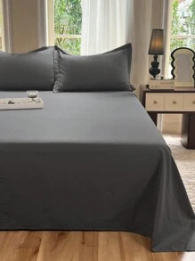 1pc 100% Polyester Lightweight Breathable Solid Color Bedsheet, Modern Composite Fabric Bedroom Bedsheet - Dark Grey - View 2