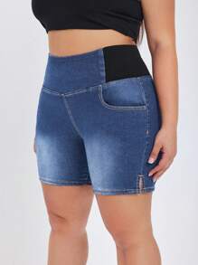 Flexra Quần short denim bó sát cỡ lớn dành cho nữ có túi - Rửa trung bình - Xem 8
