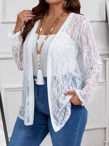 EMERY ROSE Chaqueta protectora de manga larga de encaje blanco de talla grande para el verano